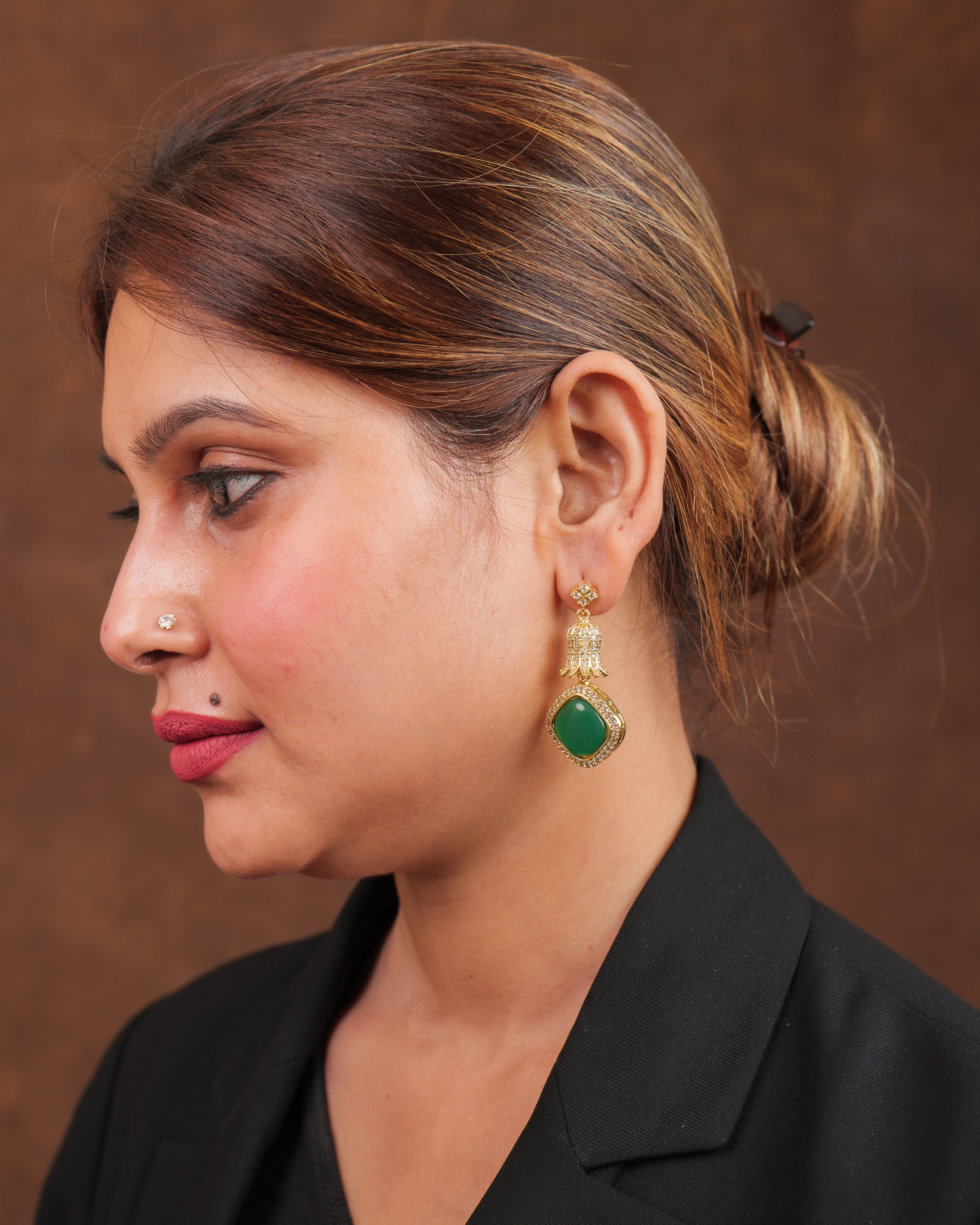 Elegant Emerald Green Gold-Plated Dangler Earrings