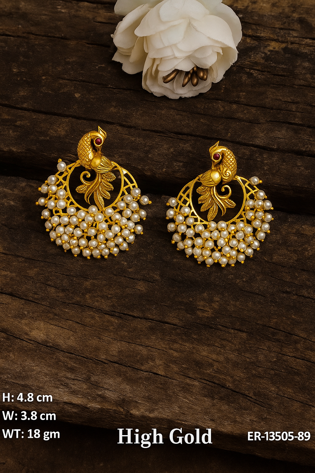 Gold Plated Peacock Pearl Chandbali Earrings