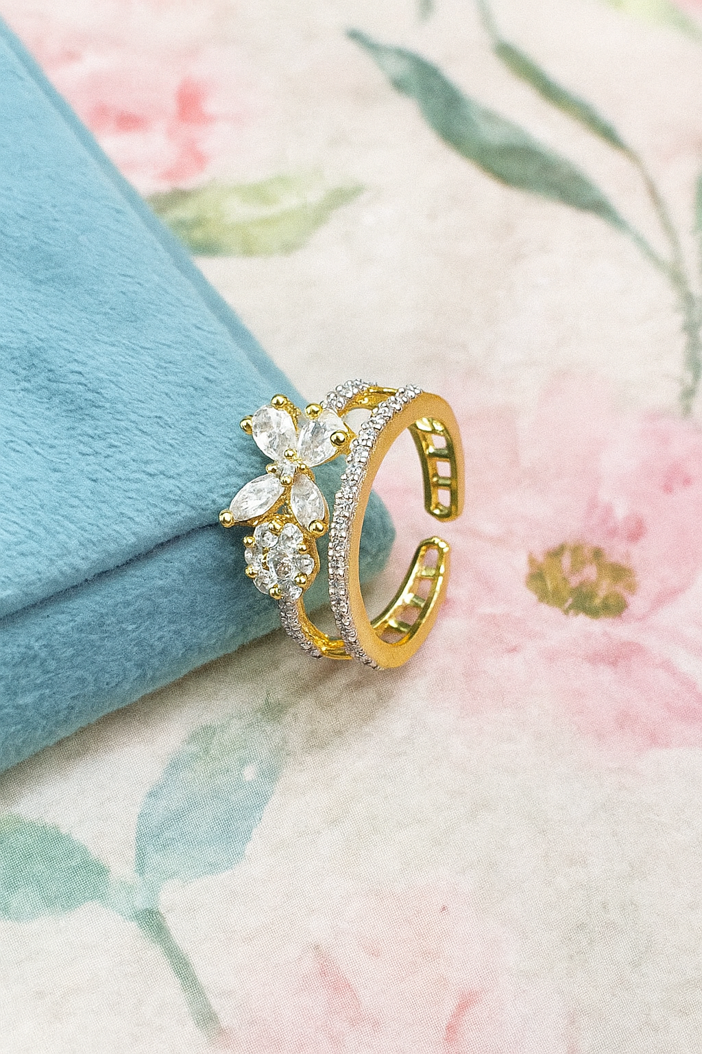 Gold Floral Diamond Cluster Ring