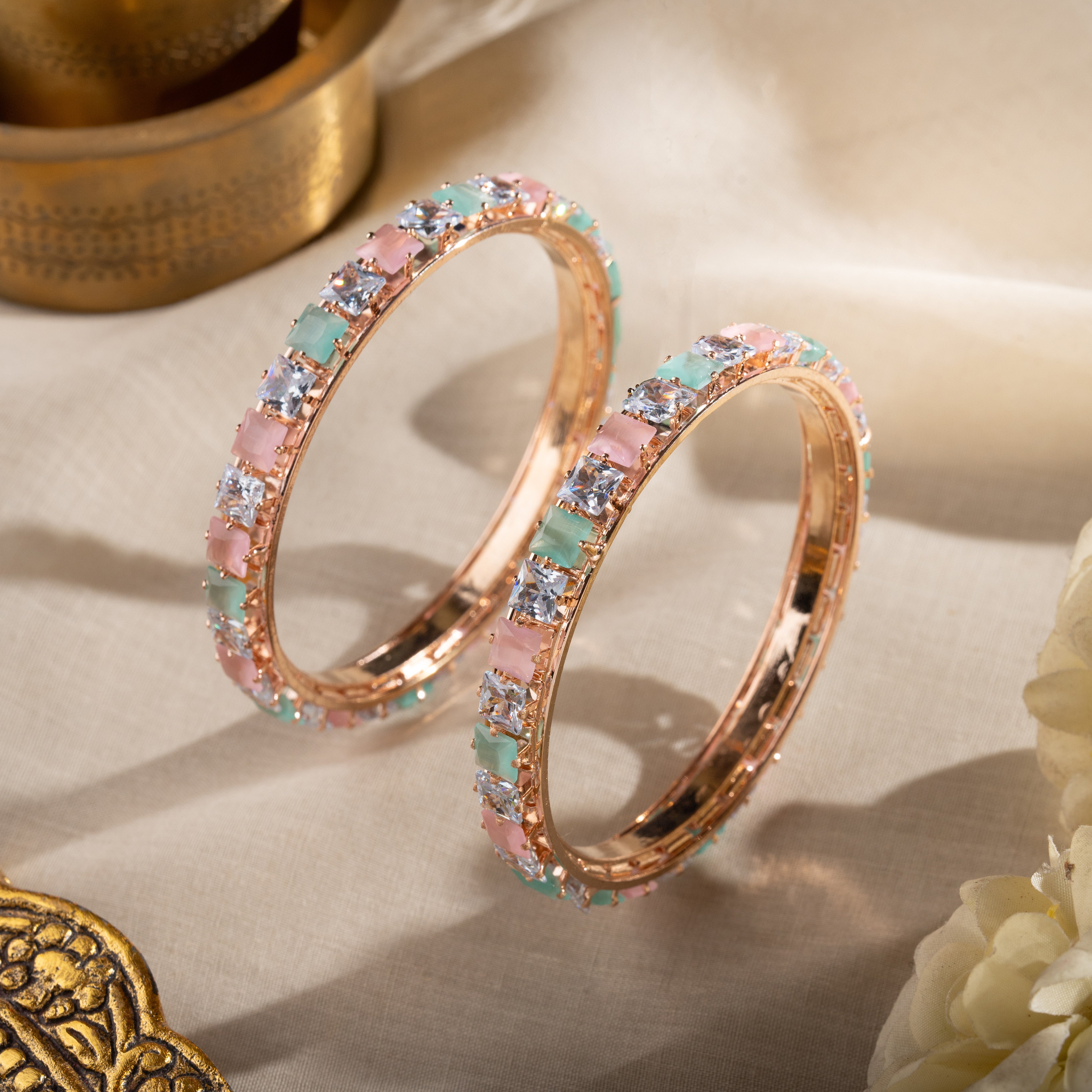 Celestia Carat Golden Pastel Bliss Bangles Set
