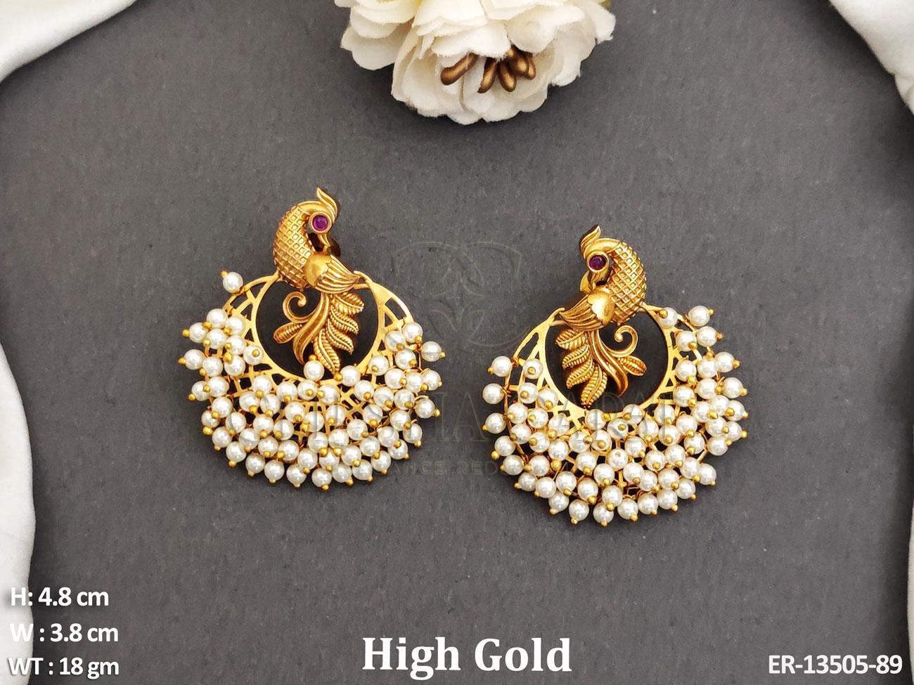 Gold Plated Peacock Pearl Chandbali Earrings