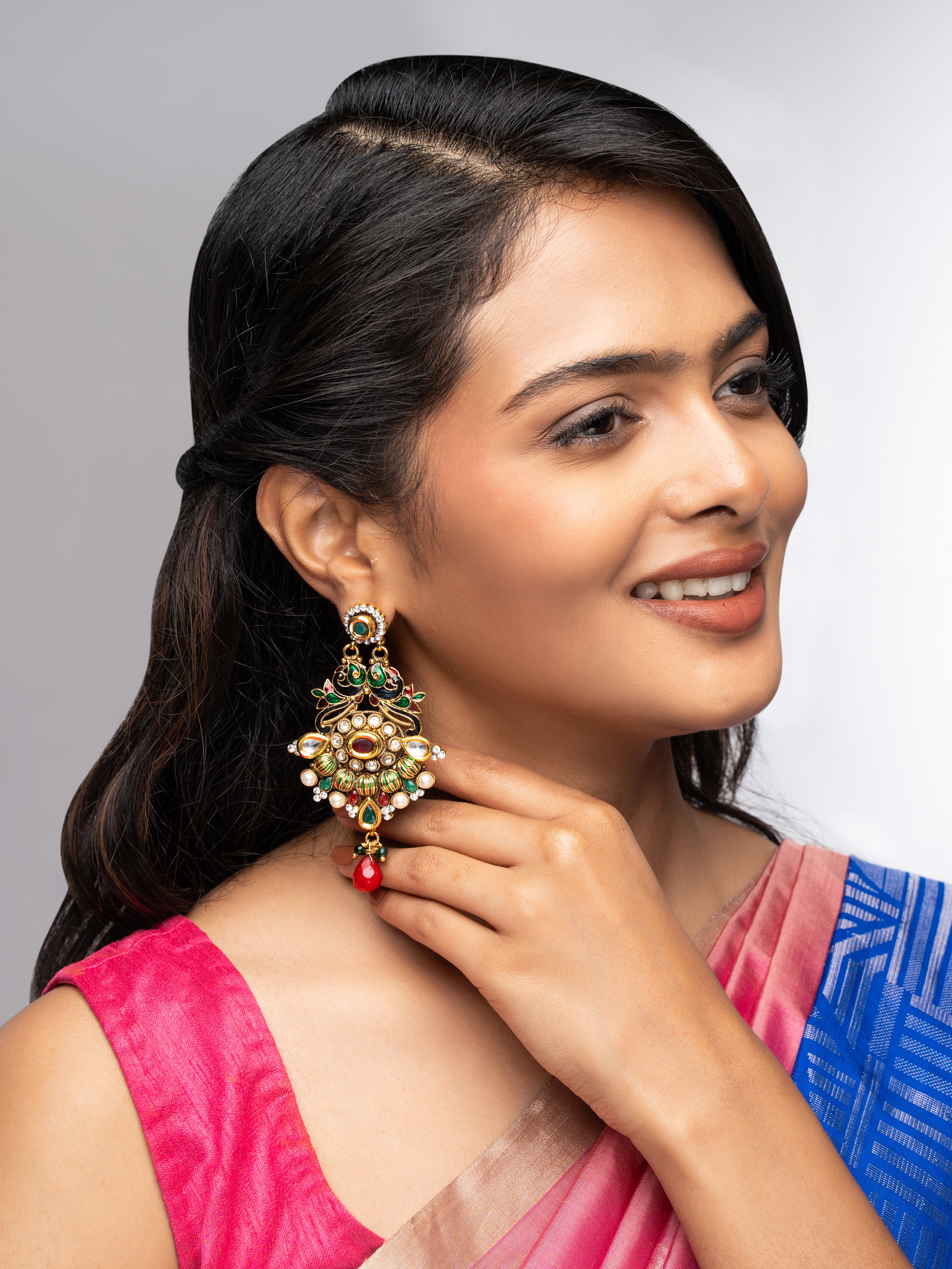 Celestia Carat High Gold Temple Drop Earrings