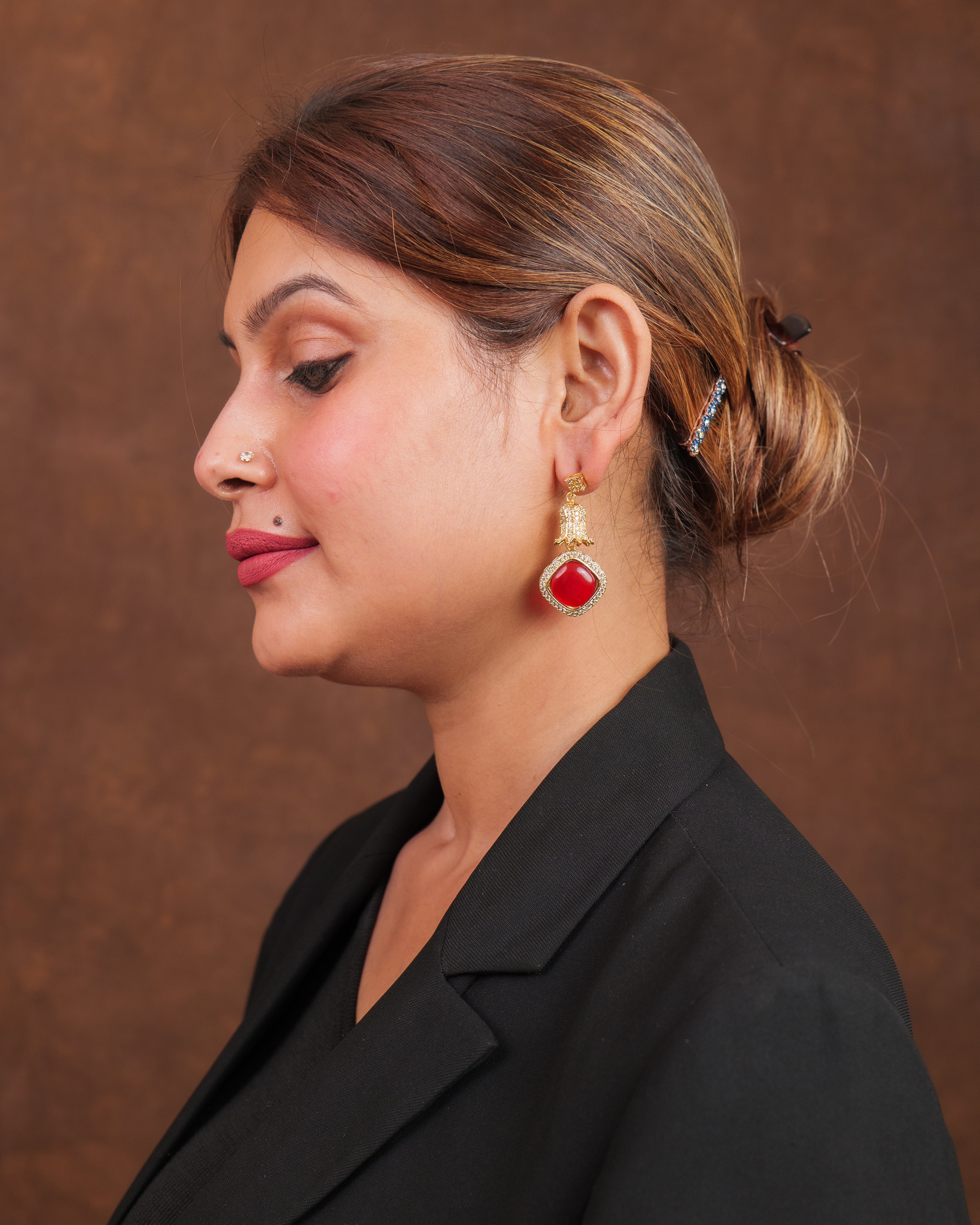 Royal Ruby Red Gold-Plated Dangler Earrings