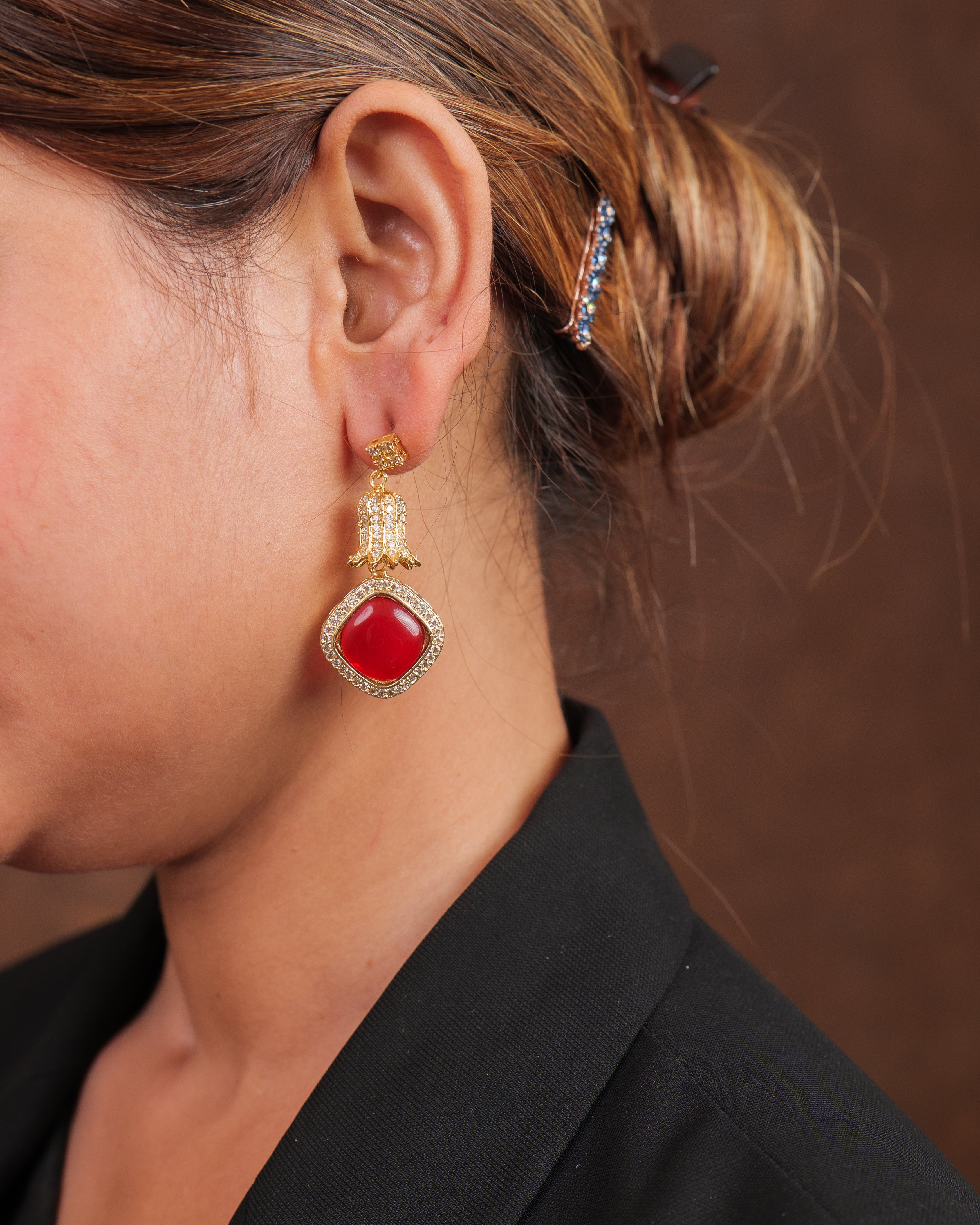 Royal Ruby Red Gold-Plated Dangler Earrings
