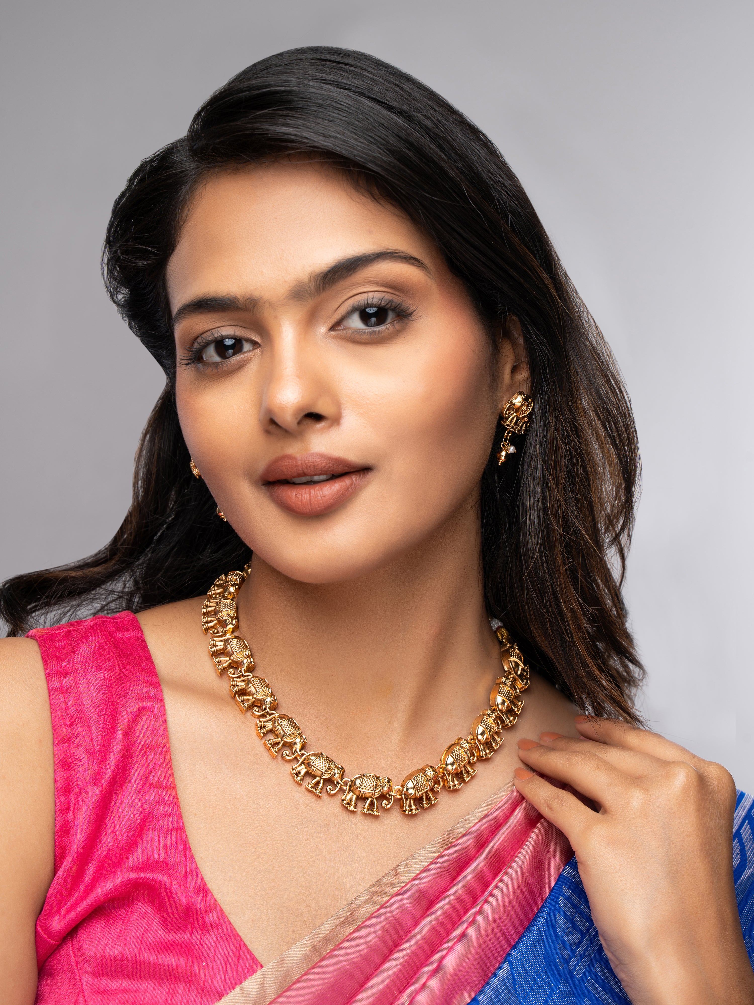 High Gold Elephant Motif Necklace Set