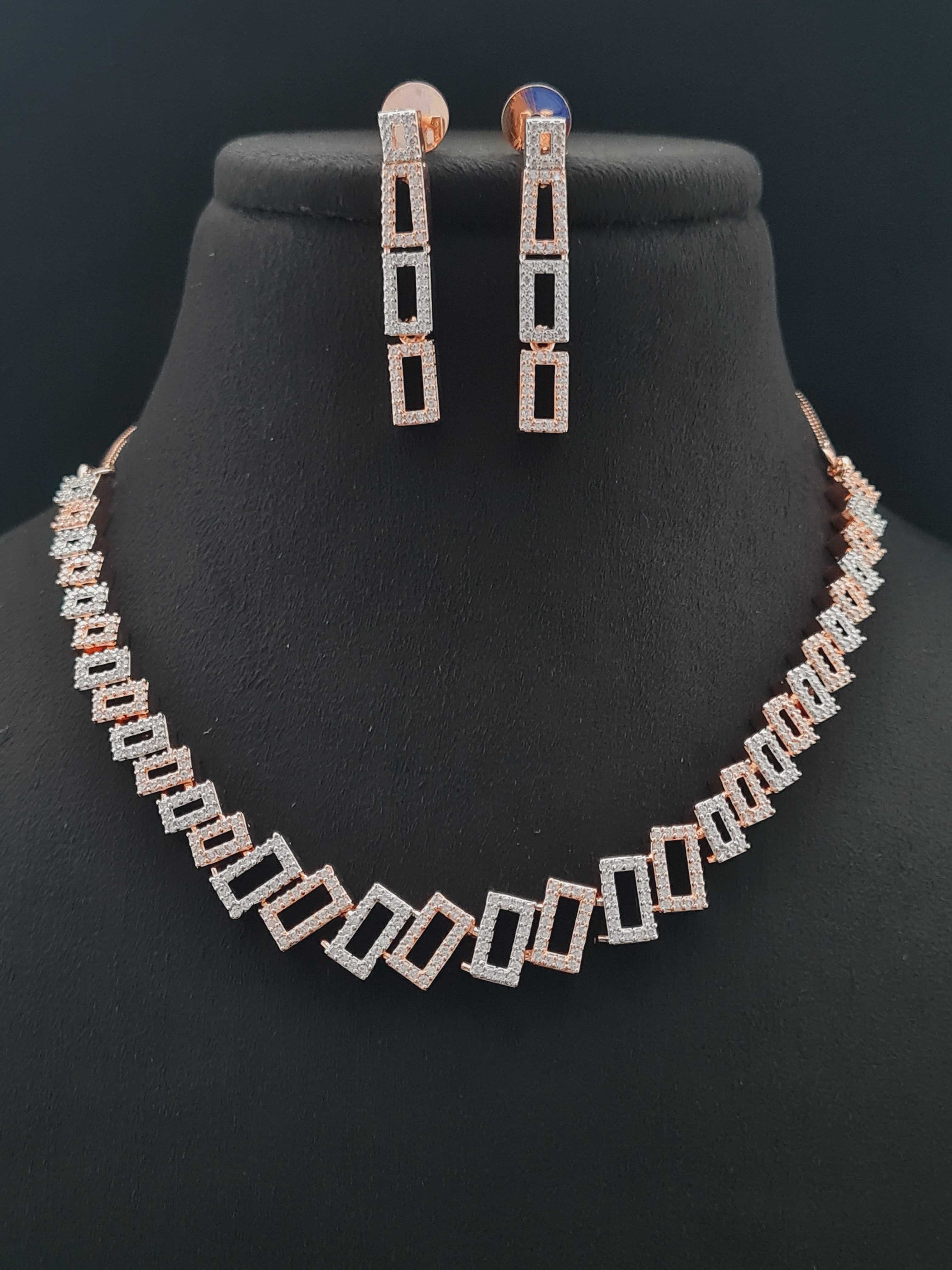Elegant Square Link Necklace and Earring Set