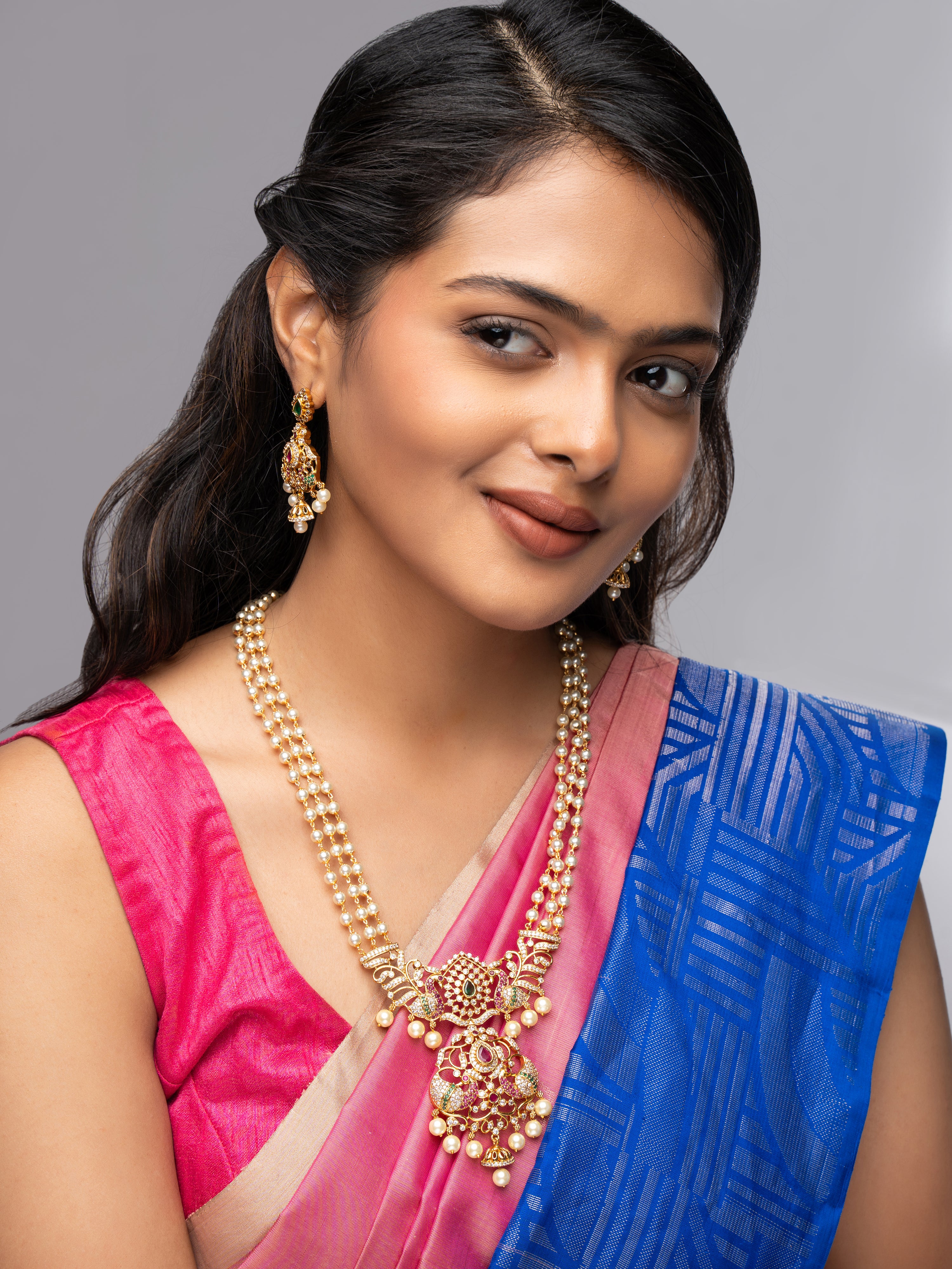 Celestia Carat Matte Gold Moti Temple Necklace Set