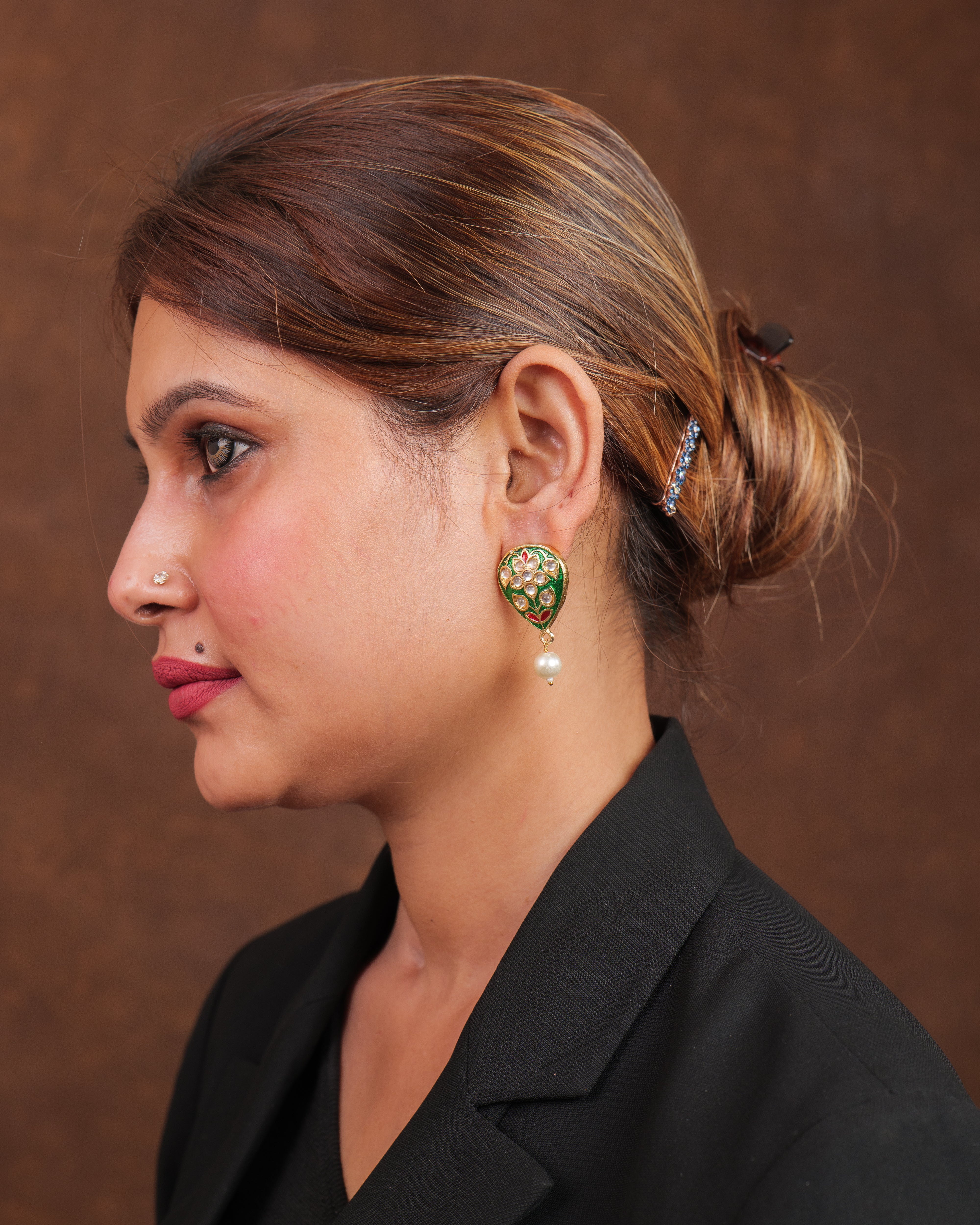 Royal Meenakari Drop Earrings with Pearl Accent