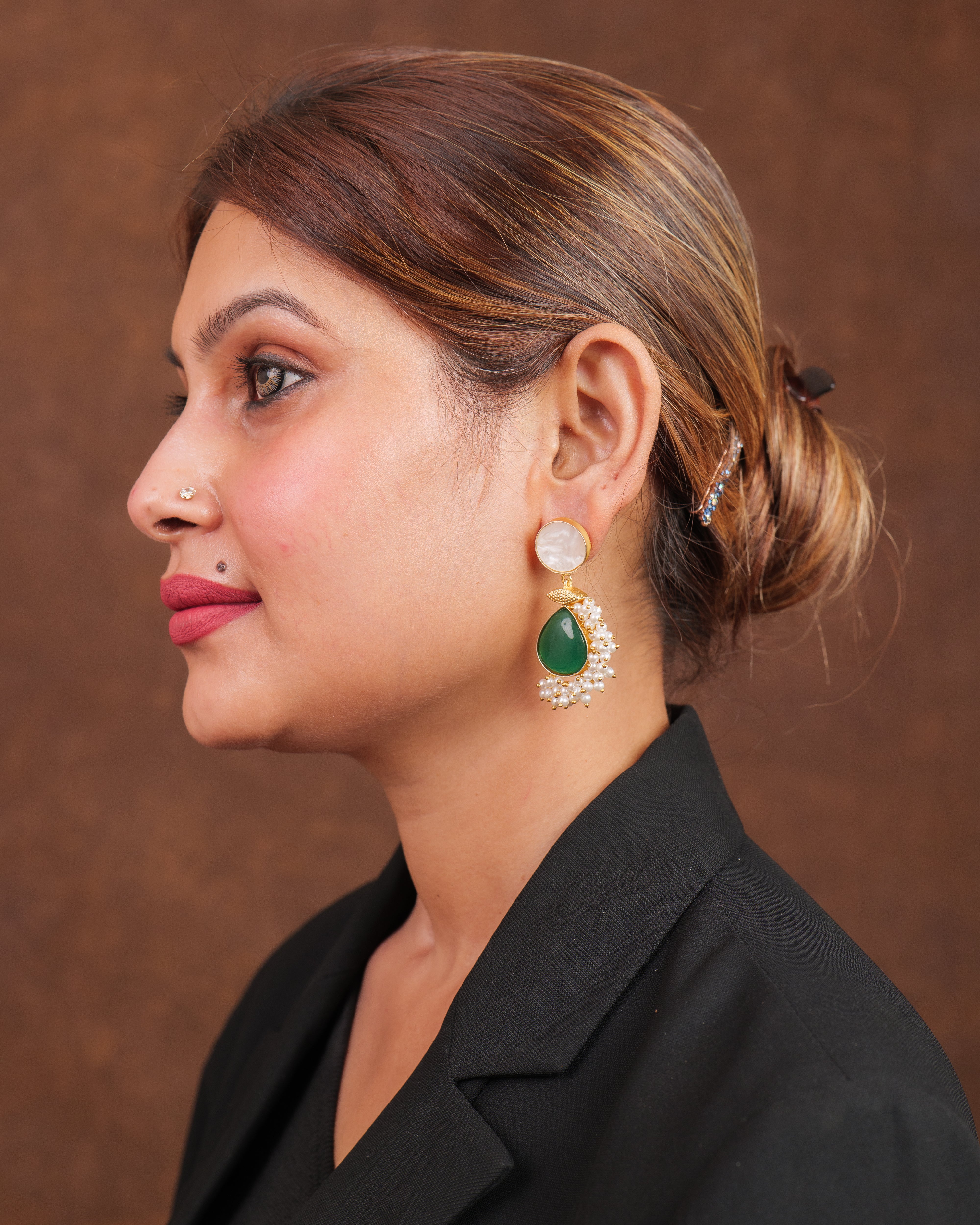 Pearl Halo Green Drop Earrings