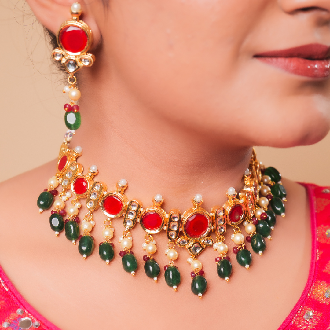 Regal Red Kundan Choker Necklace Set