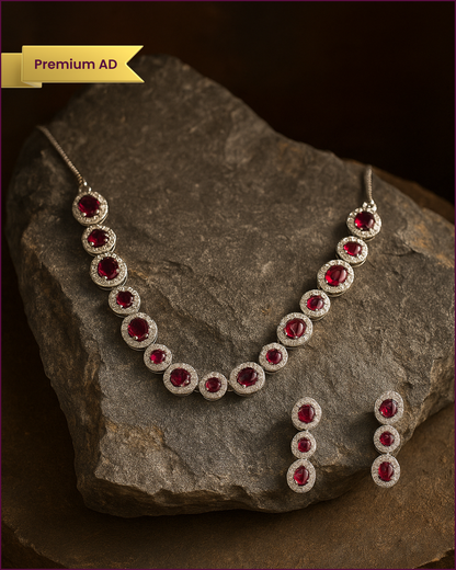 Zyra : Silver Plated AD Necklace Set