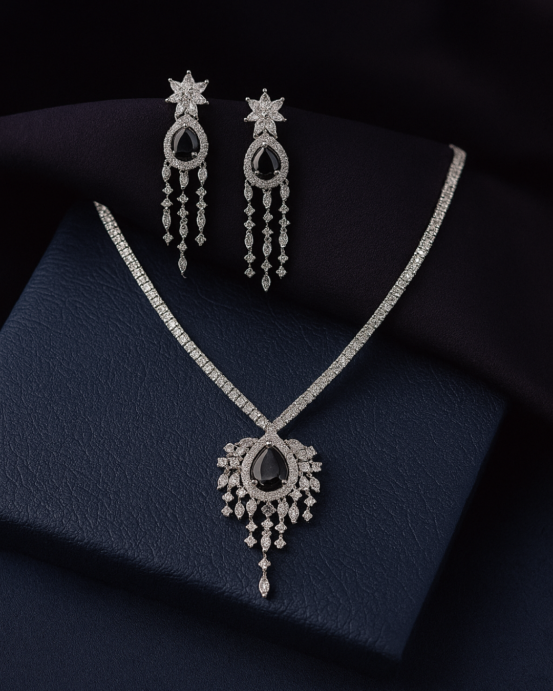Eira  :  Silver Plated AD Necklace Set