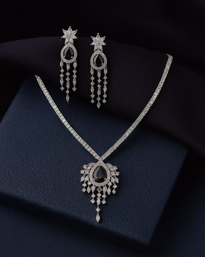 Eira  :  Silver Plated AD Necklace Set