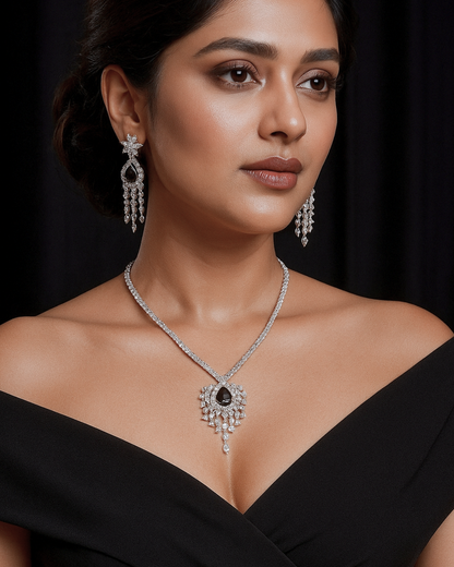 Eira  :  Silver Plated AD Necklace Set