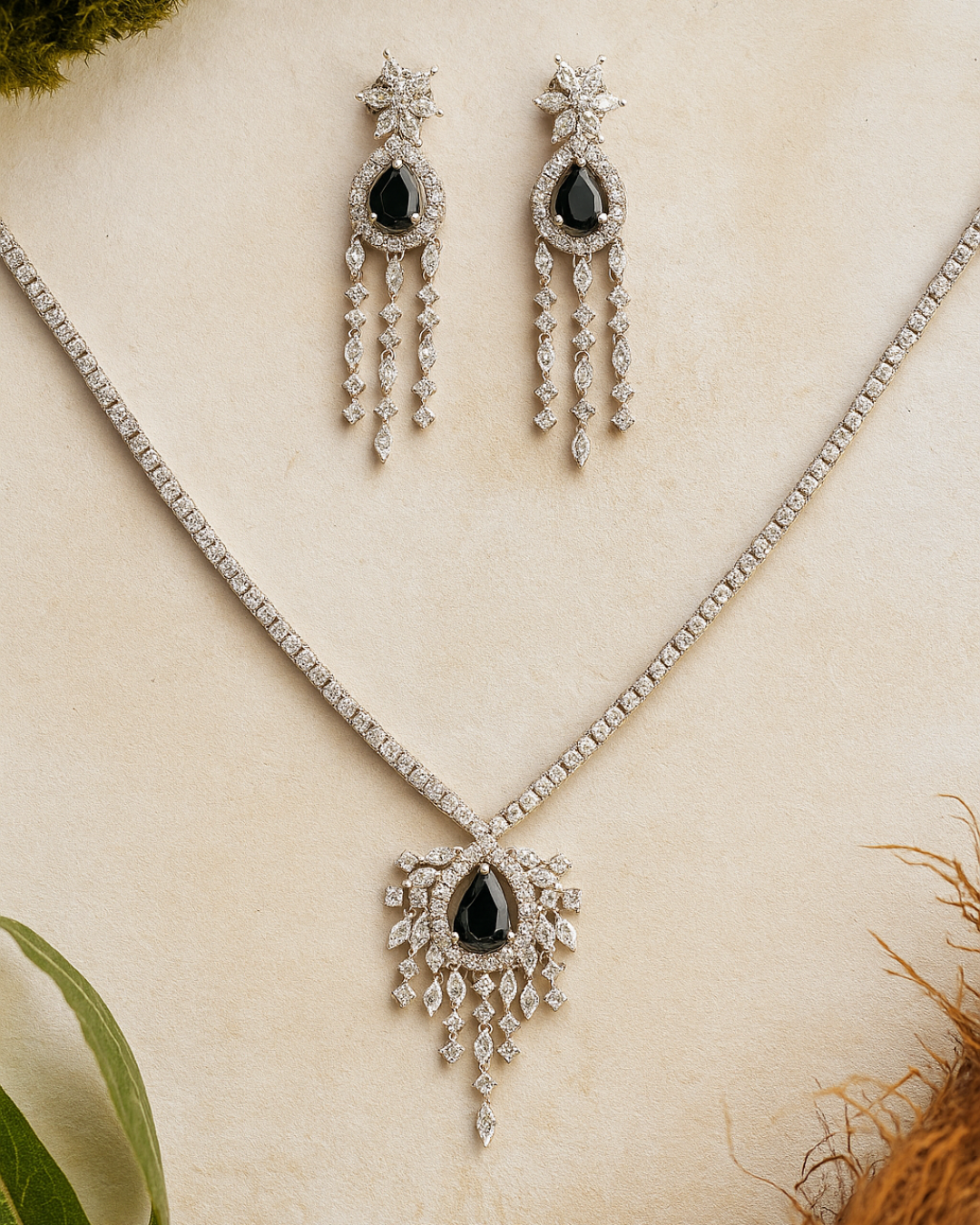 Eira  :  Silver Plated AD Necklace Set