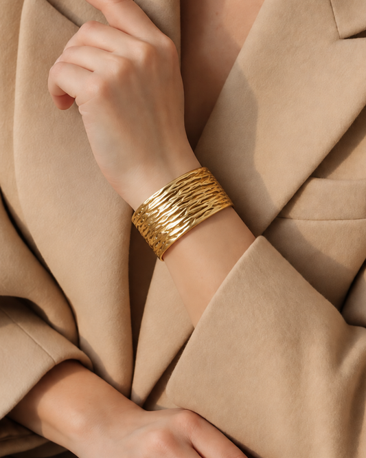Sage : Gold Plated Textured Openable Cuff