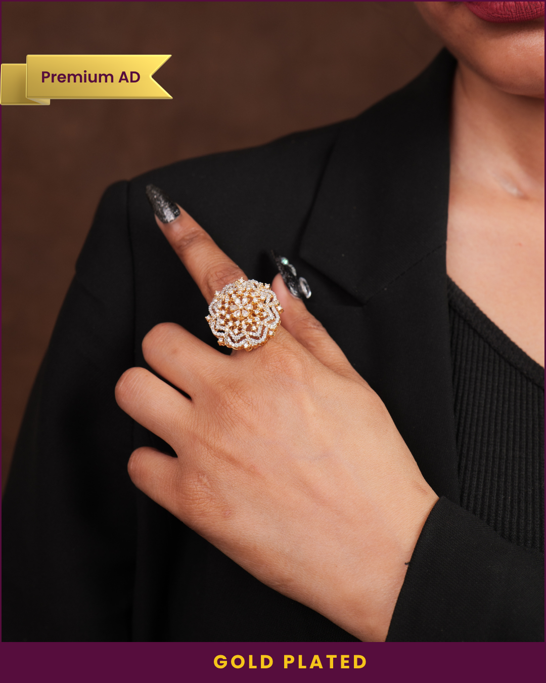 Shriya : Gold Plated AD Adjustable Ring