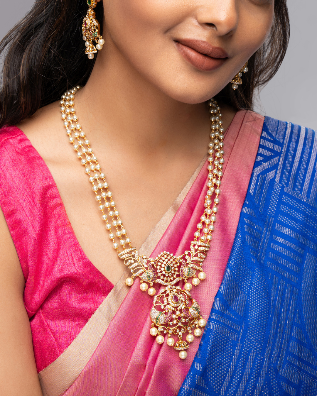 Ruhaab :  Gold Plated Moti AD Necklace Set