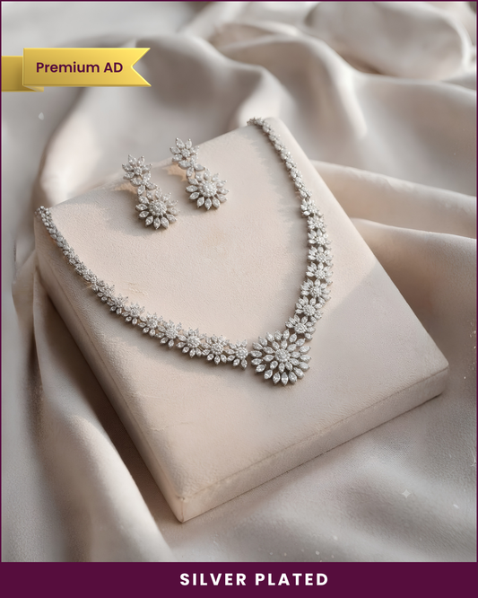Iraaj : Silver Plated AD Necklace Set
