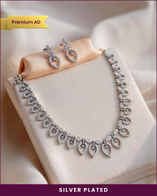 Ahvi : Silver Plated AD Necklace Set