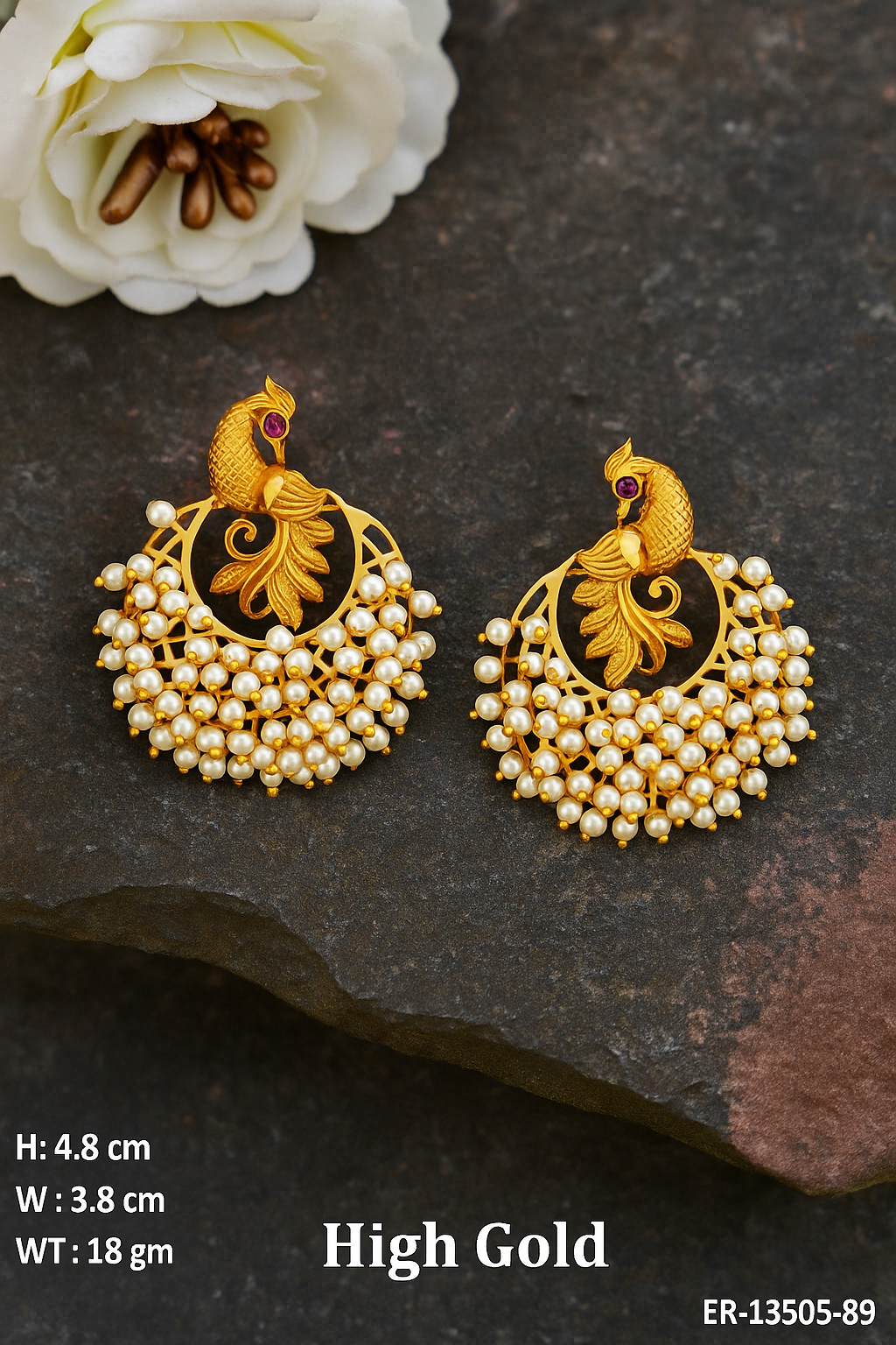 Celestia Carat High Gold Peacock Pearl Chandbali Earrings