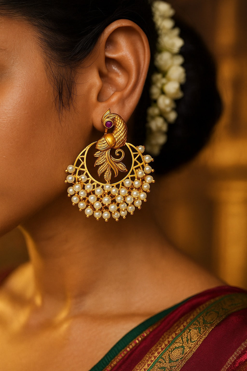 Celestia Carat High Gold Peacock Pearl Chandbali Earrings