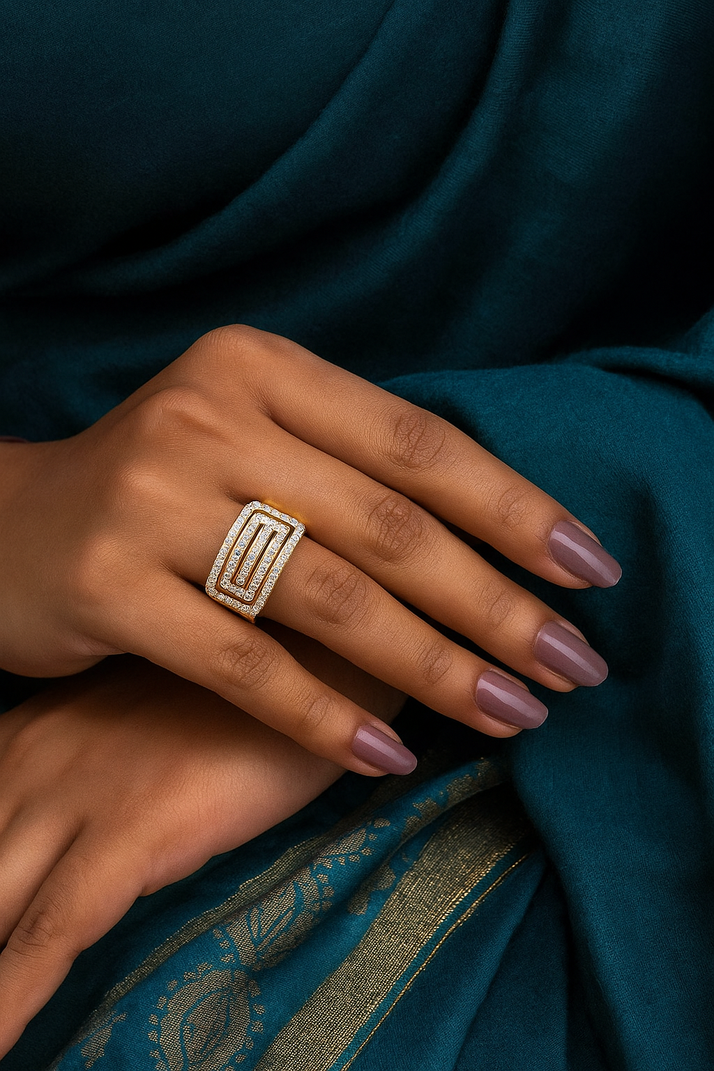 Celestia Carat Dual Row Diamond-Cut Gold Ring