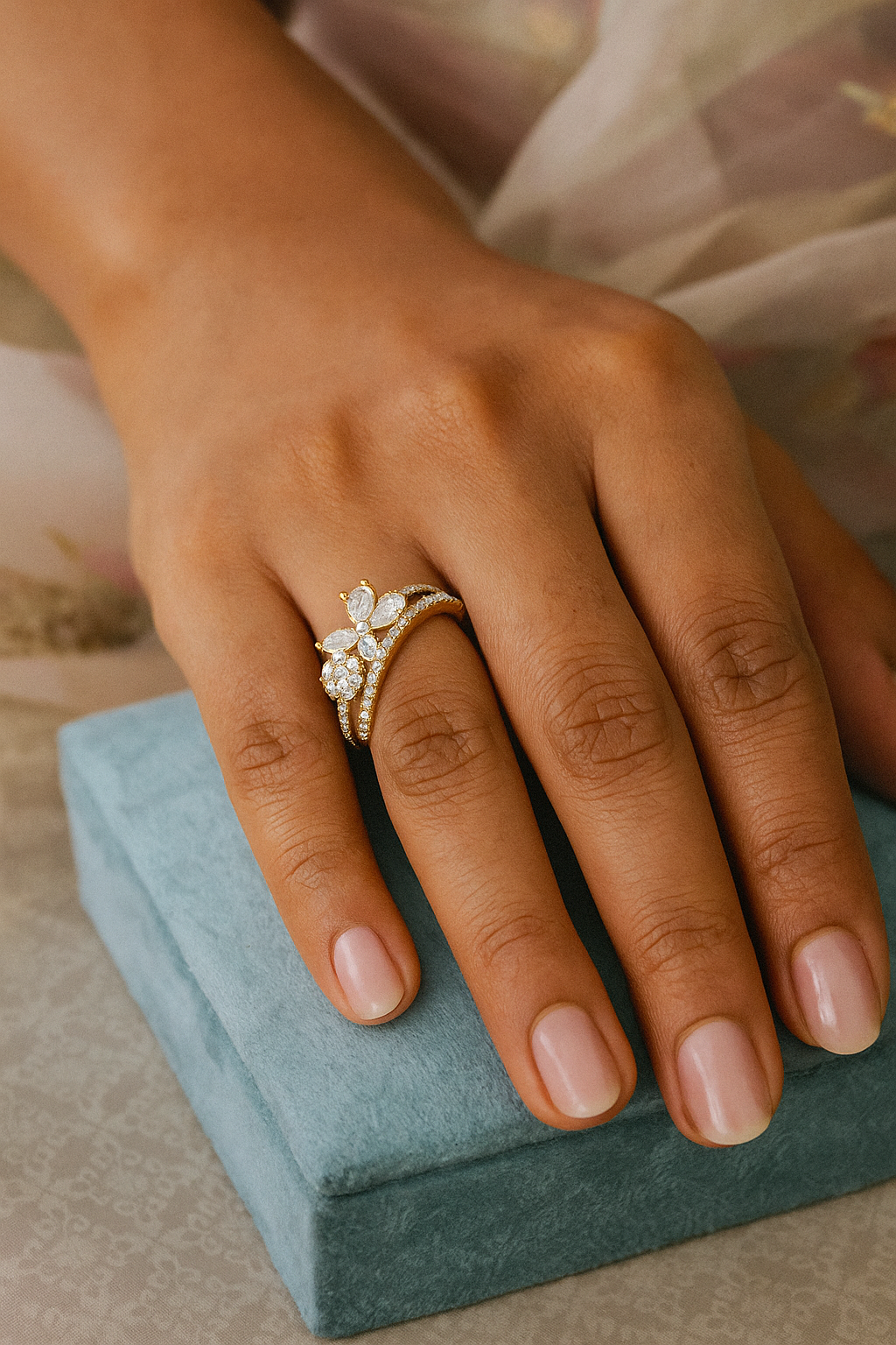 Celestia Carat Gold Floral Diamond Cluster Ring
