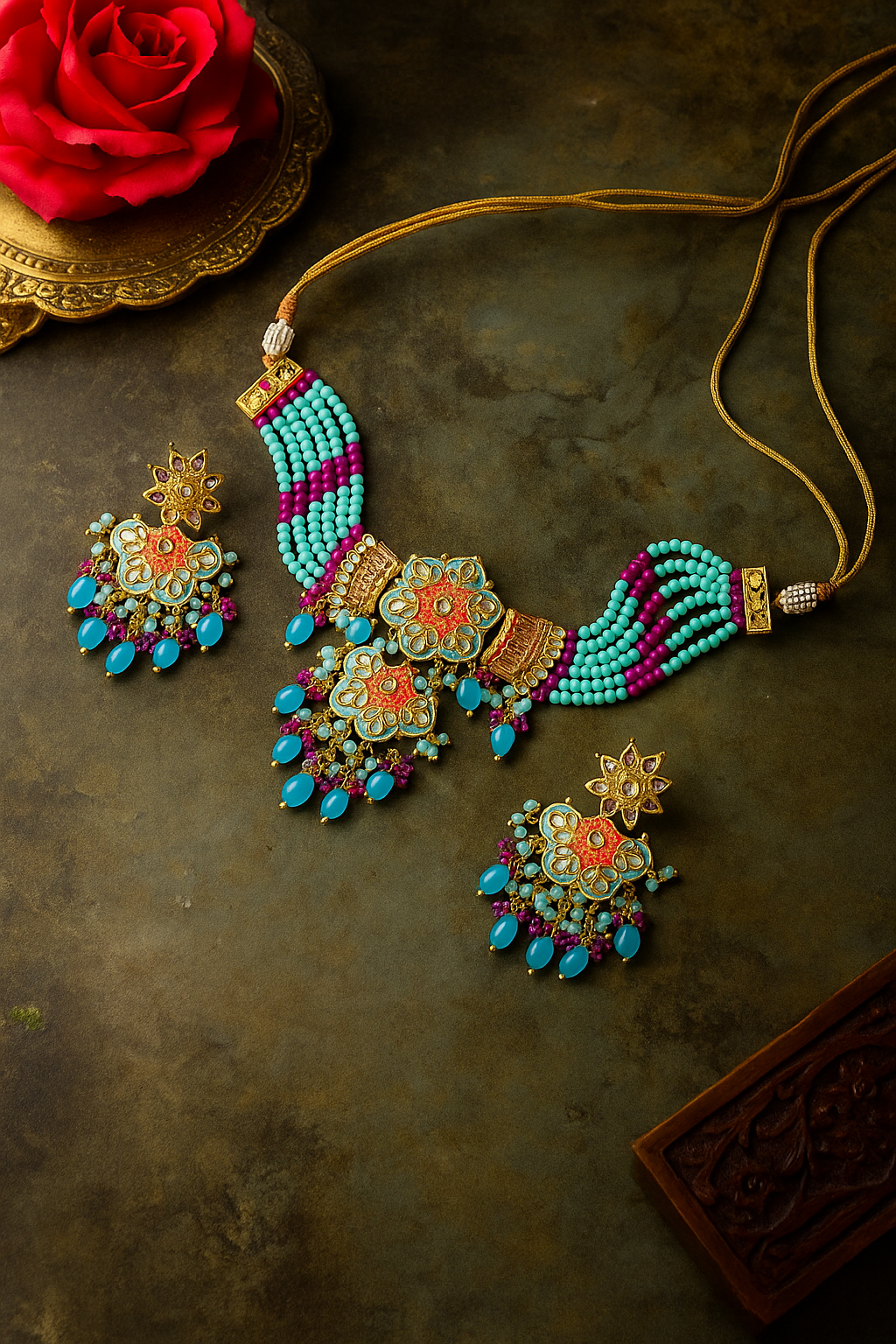 Celestia Carat Turquoise Blossom Necklace Set