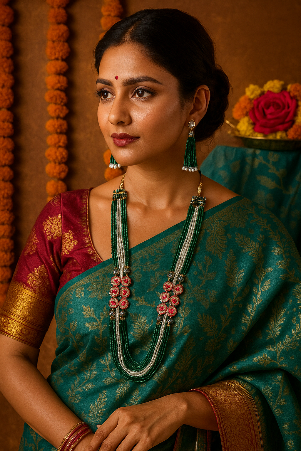 Celestia Carat Royal Emerald Moti Necklace Set