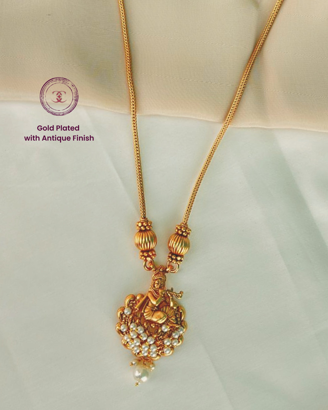 Murli : Gold Plated Moti Pendant Set