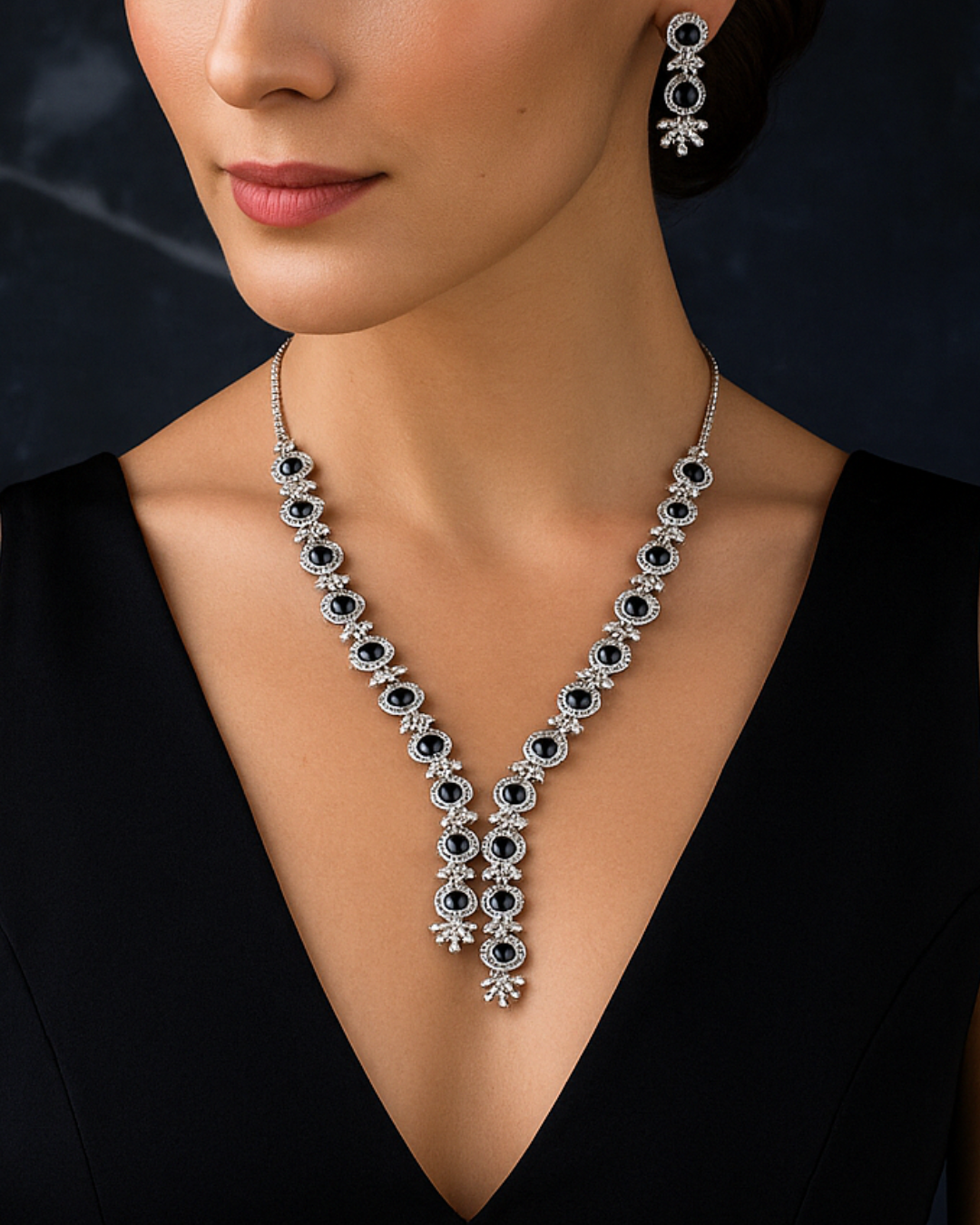 Eraya : Silver Plated AD Necklace Set