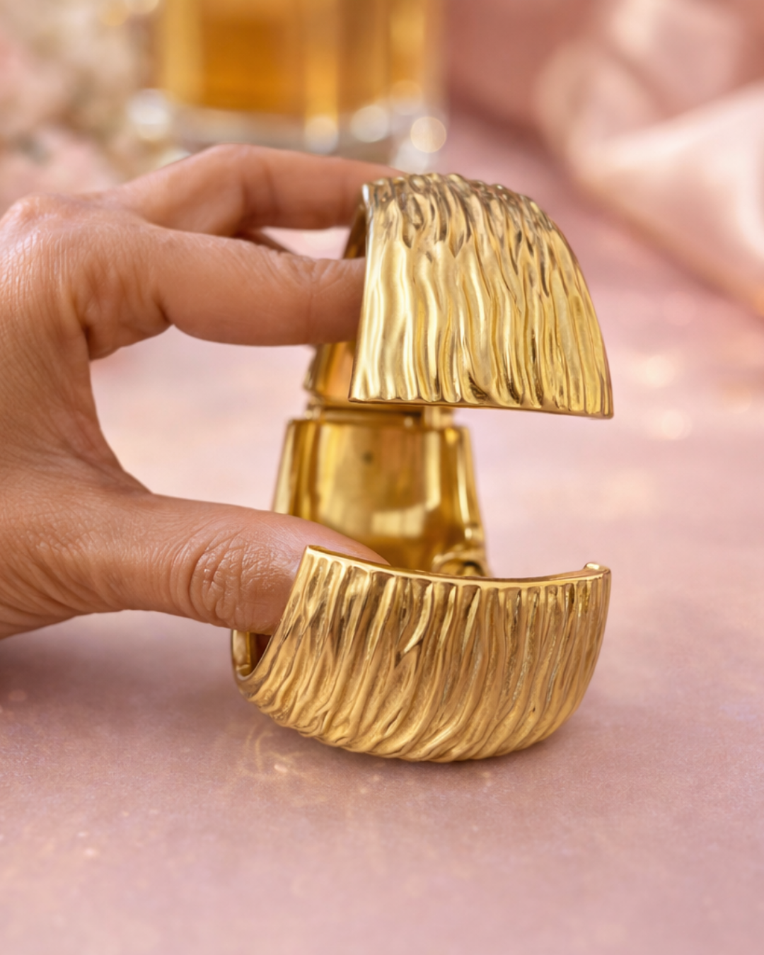 Sage : Gold Plated Textured Openable Cuff