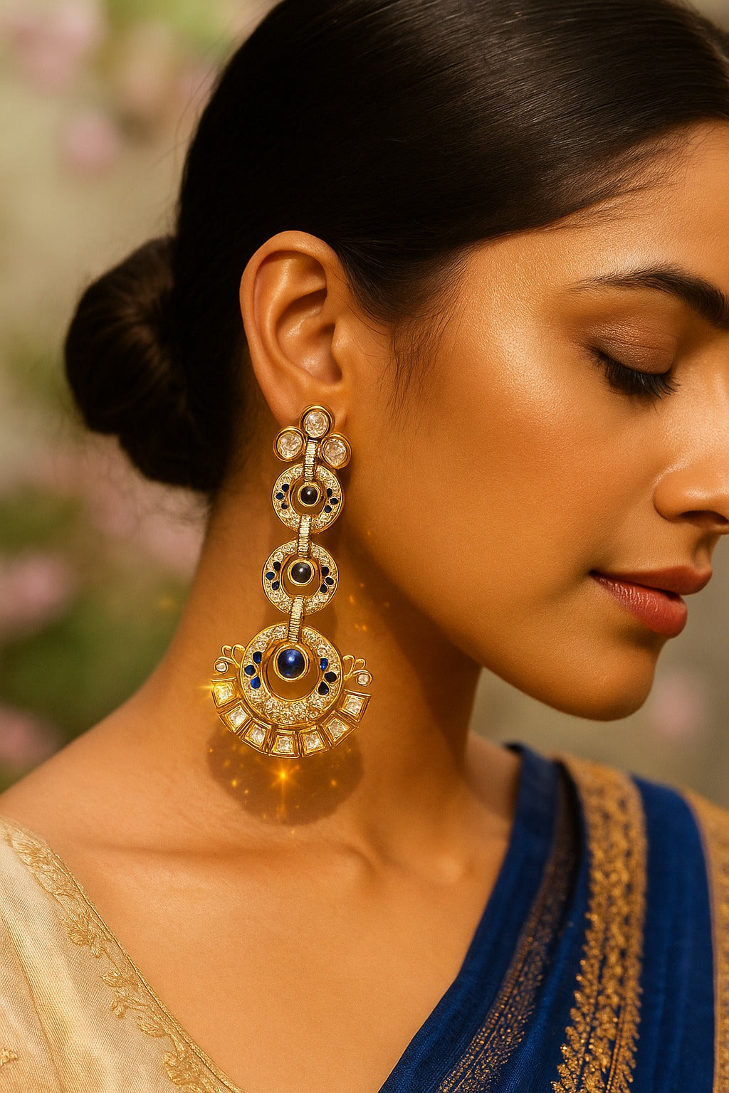 Celestia Carat Gold and Blue Kundan Chandbali Earrings