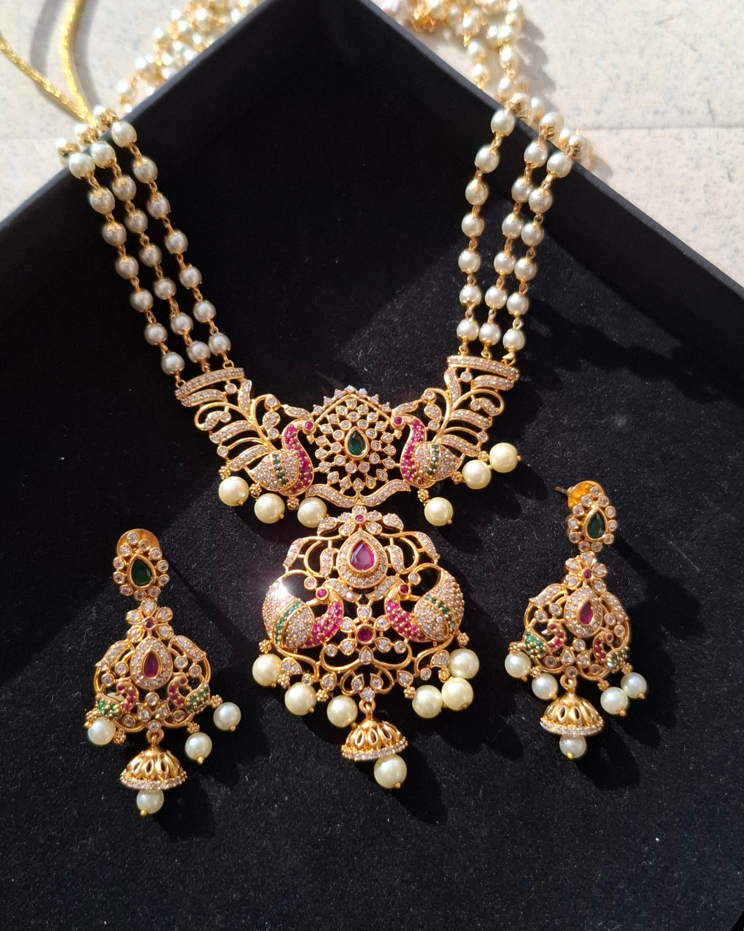 Ruhaab :  Gold Plated Moti AD Necklace Set