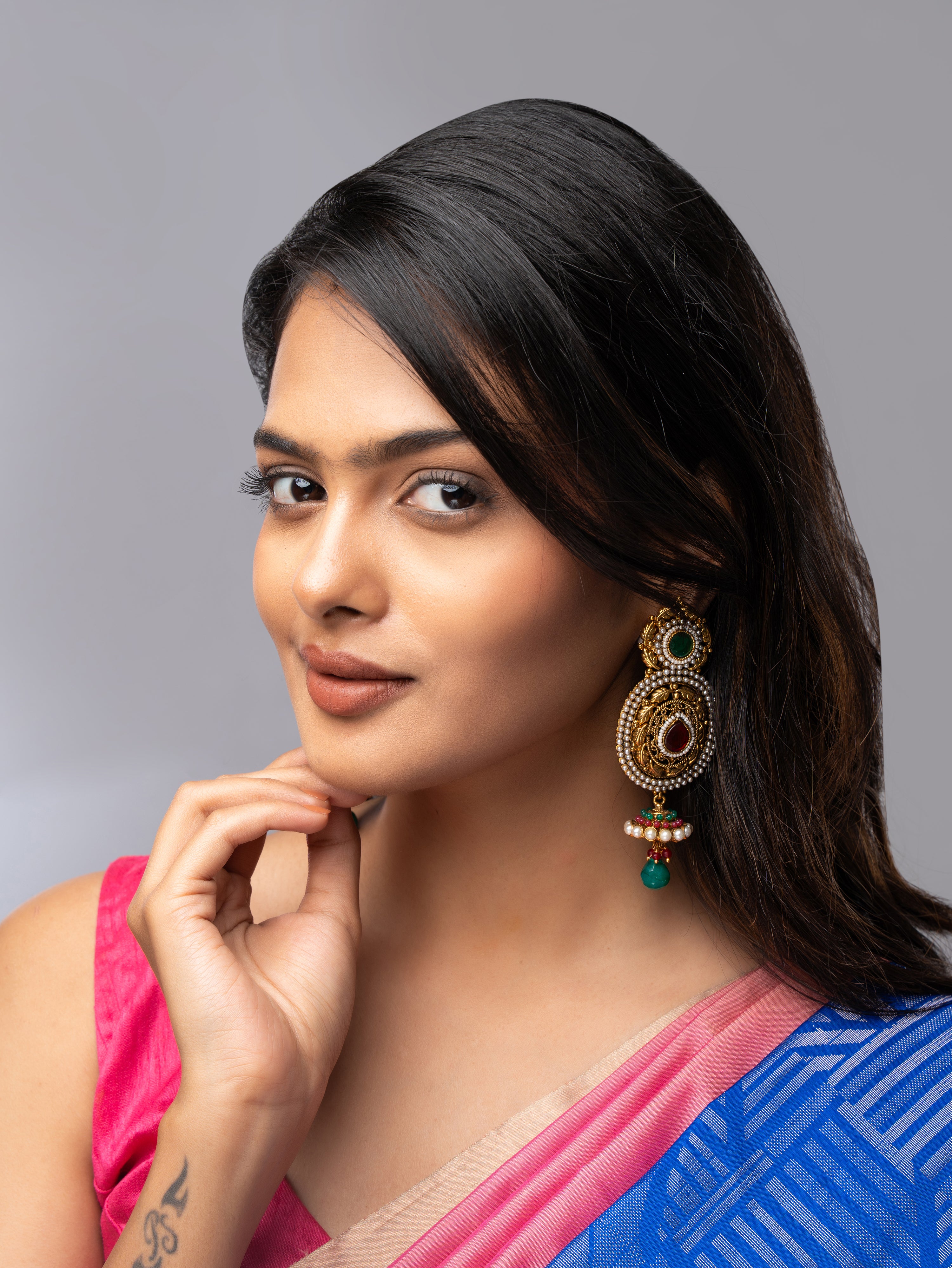 Celestia Carat High Gold Layered Kundan Jhumka Earrings