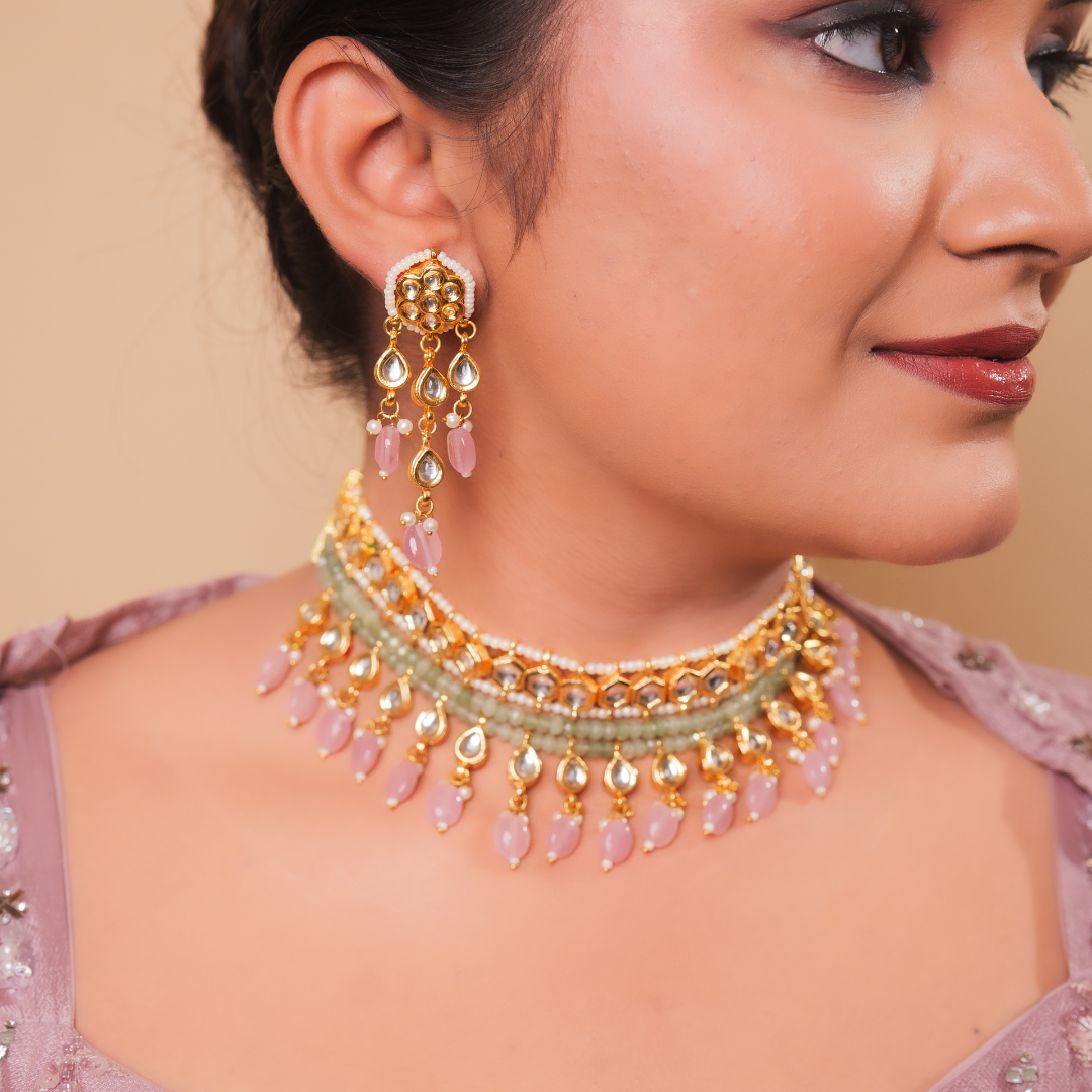 Graceful Pastel Kundan Choker Necklace Set