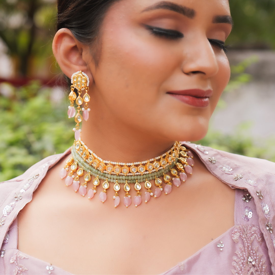 Graceful Pastel Kundan Choker Necklace Set