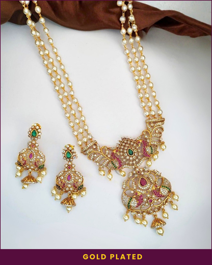 Ruhaab :  Gold Plated Moti AD Necklace Set