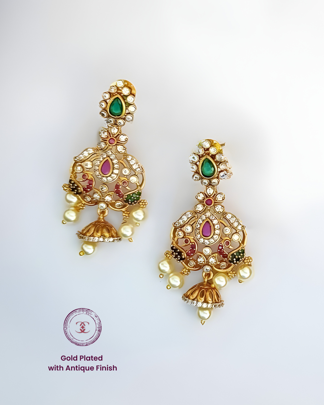 Ruhaab :  Gold Plated Moti AD Necklace Set