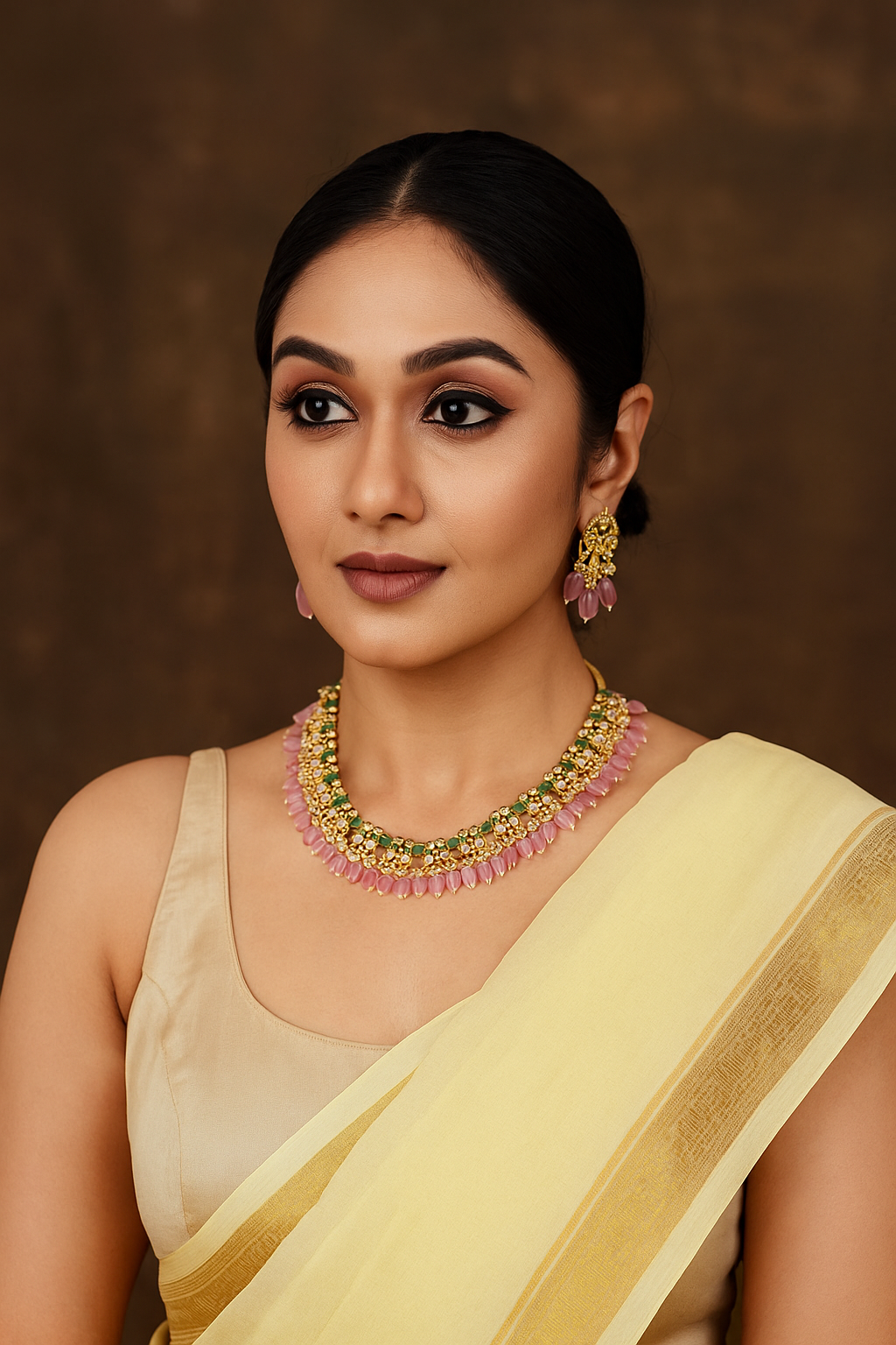 Celestia Carat Pastel Pink and Mint Green Kundan Choker Set with Pearl and Drop Bead Detailing