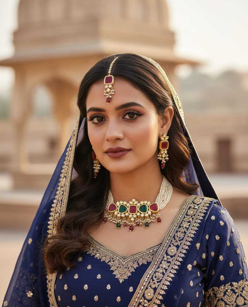 Regal Kundan Choker Necklace Set with Ruby & Emerald Stones