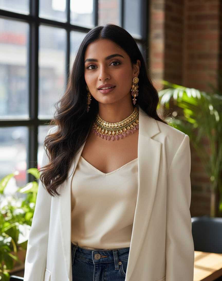 Graceful Pastel Kundan Choker Necklace Set with Beaded Drops