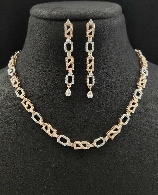 Celestia Carat Elegant Square Link Necklace and Earring Set (SKU : NS-5128-29)