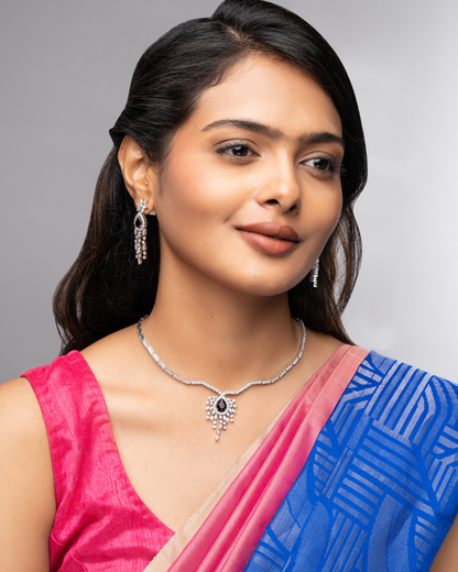 Eira  :  Silver Plated AD Necklace Set