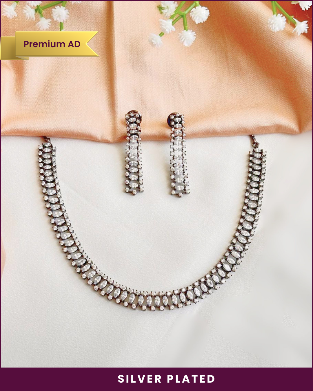 Ida : Silver Plated AD Necklace Set