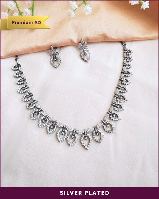 Ahvi : Silver Plated AD Necklace Set