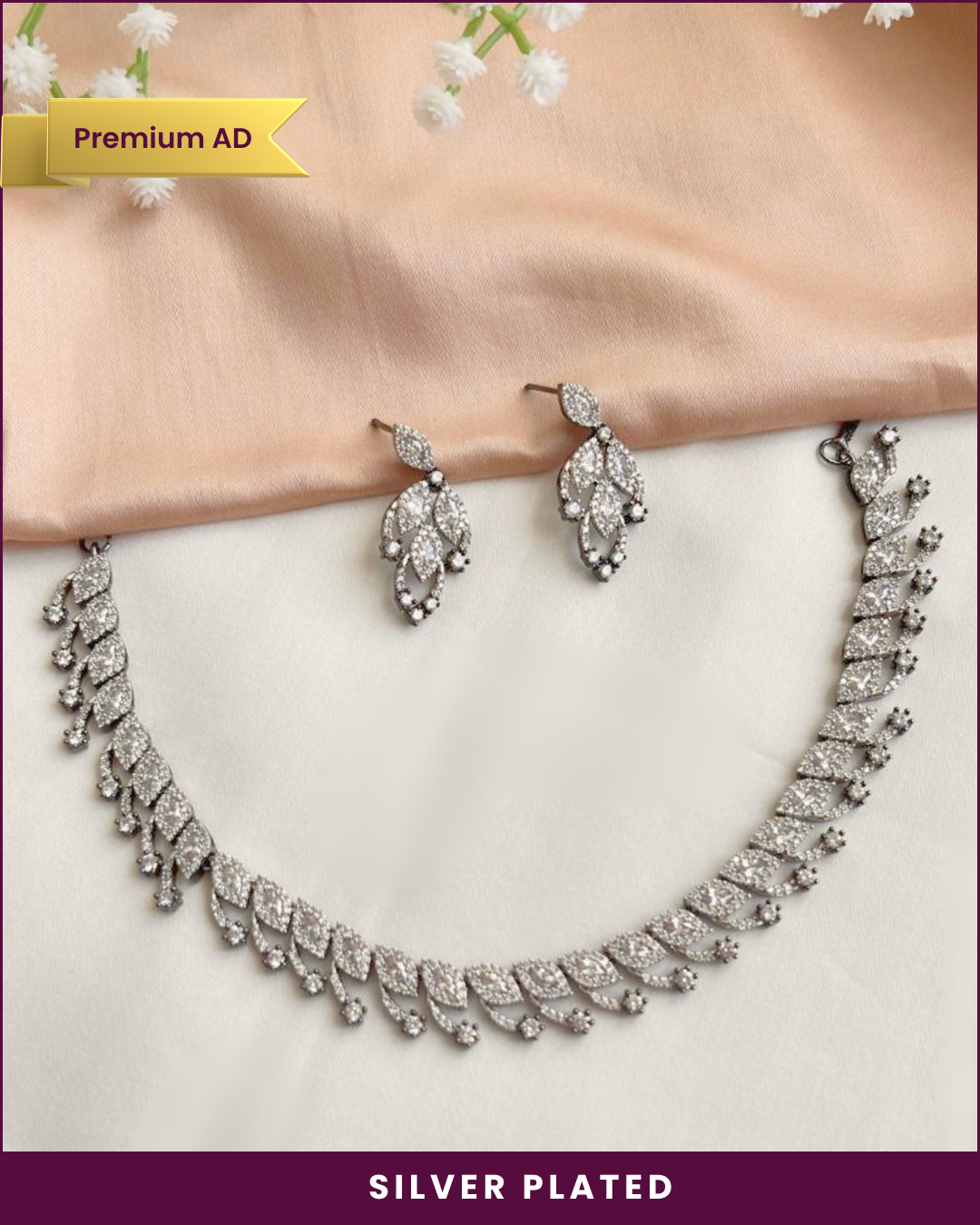 Arth : Silver Plated AD Necklace Set