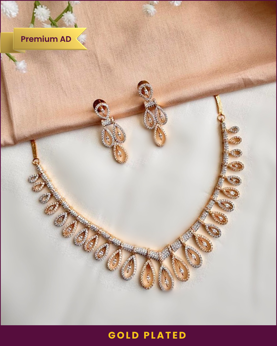 Nushi : Gold Plated AD Necklace Set