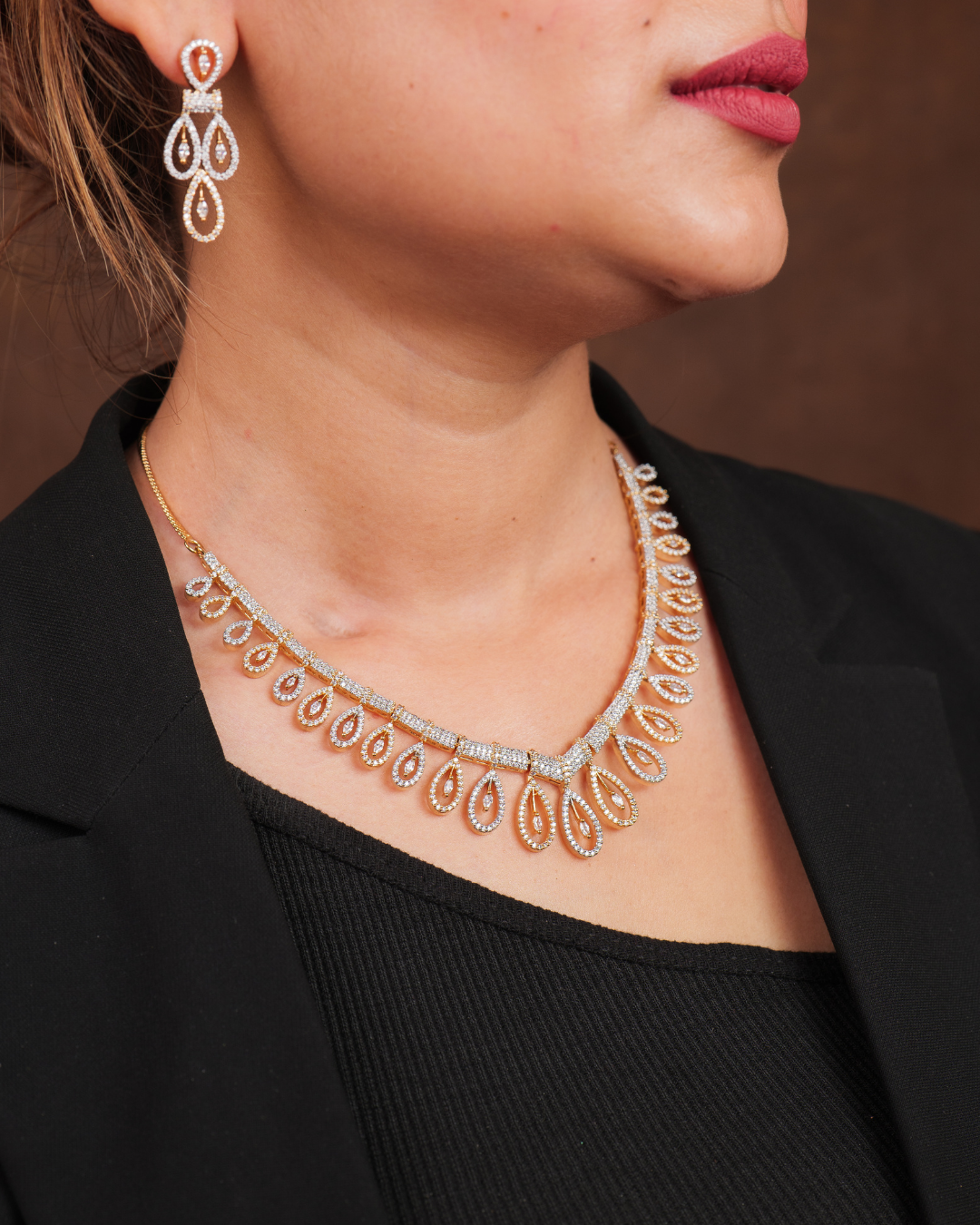Nushi : Gold Plated AD Necklace Set